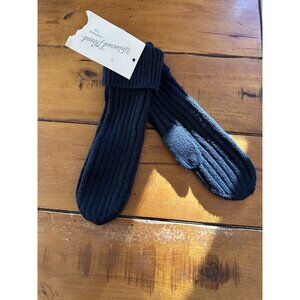 Womens Ribbed Black Knit Mittens One Size Cozy Winter Warmth